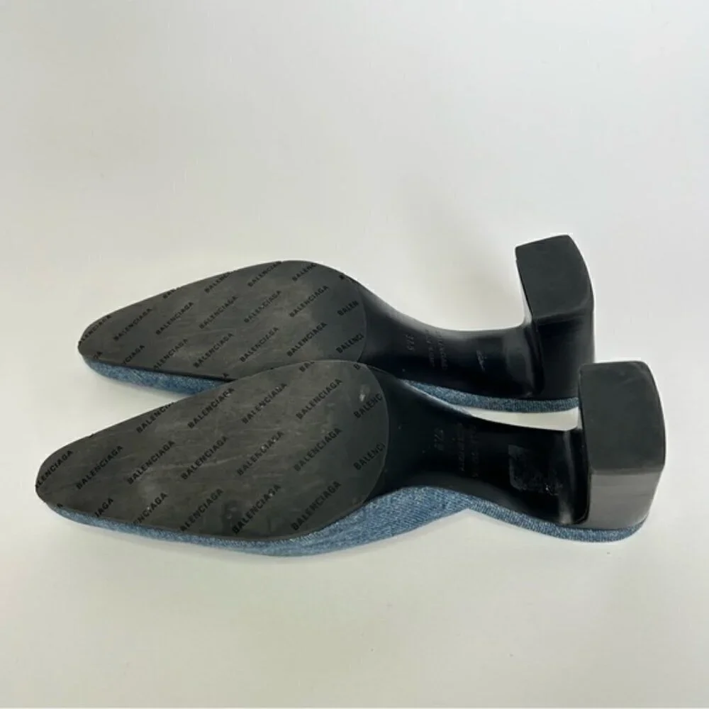 Balenciaga Blue Denim Mules Almond Toe size 37.5 - Picture 8 of 9